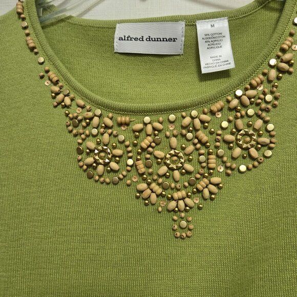 Alfred Dunner Green Beaded Short Sleeve Knit Pullover - Picture 2 of 2